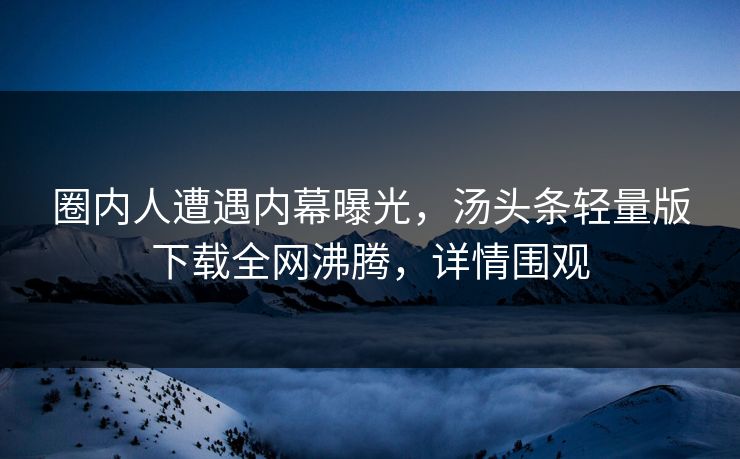 圈内人遭遇内幕曝光，汤头条轻量版下载全网沸腾，详情围观
