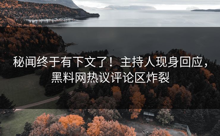 秘闻终于有下文了！主持人现身回应，黑料网热议评论区炸裂
