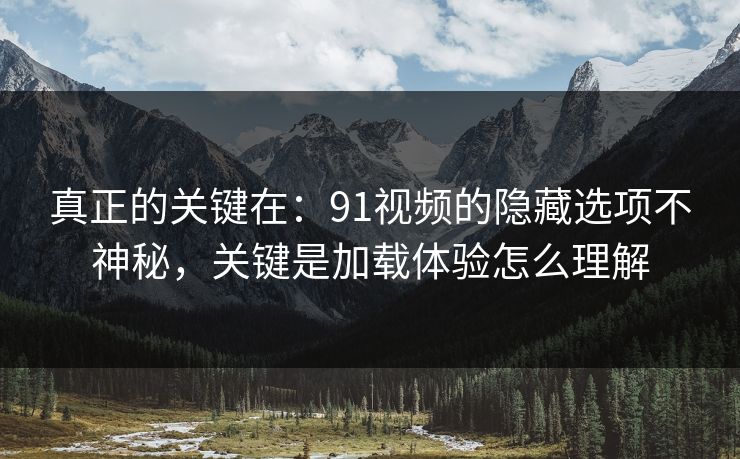 真正的关键在：91视频的隐藏选项不神秘，关键是加载体验怎么理解